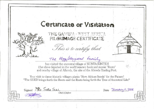 A certificate to show that we met the chief of Juffure!